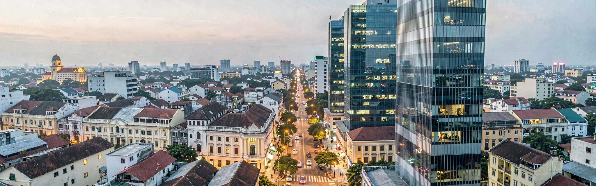Hanoi financial district skyline at dusk